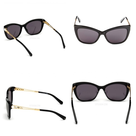 Swarovski Butterfly Sunglasses Shiny Black / Smoke Lenses - Picture 11 of 13